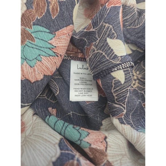 Lulus So Splendid Navy Blue Floral Satin Long Sleeve Wrap Dress - Picture 7 of 7